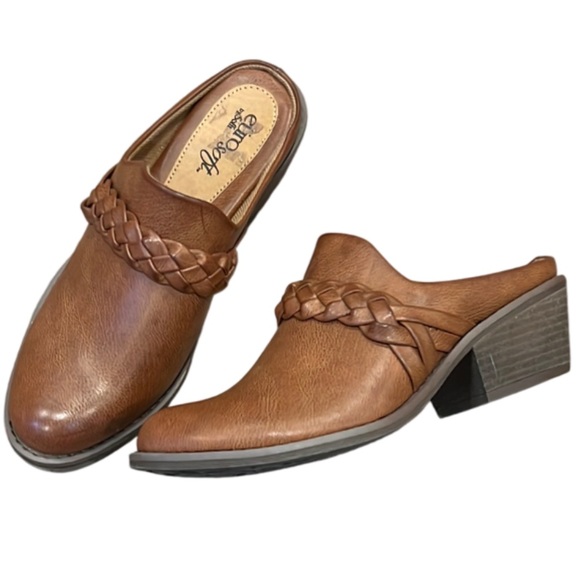 Euro Soft by Sofft Light Brown Leather Mules Braided Detail Size 6M - Picture 1 of 13